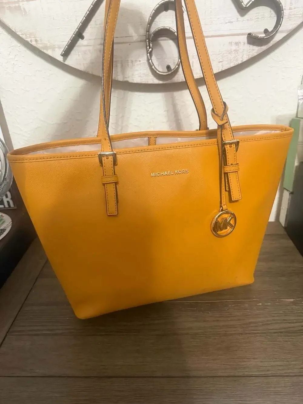 Michael Kors Jet Set Travel Saffiano Leather Tote Bag in Yellow